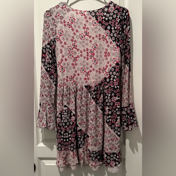 Rebecca Minkoff Long Bell Sleeve June A-line Dress Patchwork Motif Waist Tie - Picture 6 of 8